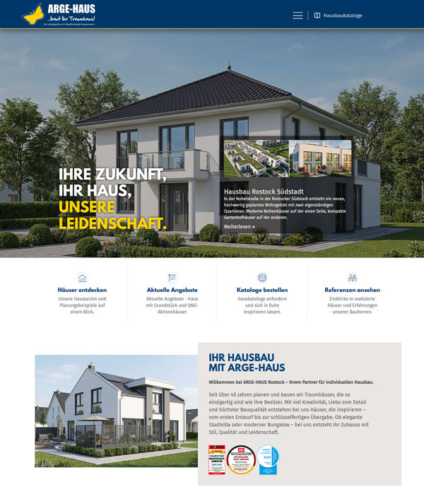 Webdesign - Internetseite der Firma ARGE-HAUS in Rostock.
